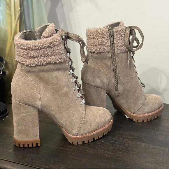 GB Gianni Bini Sight See Shearling Lug Sole Suede Hike Platform Boots Bootie 6.5