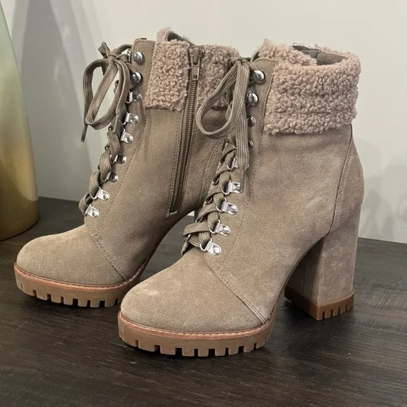 GB Gianni Bini Sight See Shearling Lug Sole Suede Hike Platform Boots Bootie 6.5