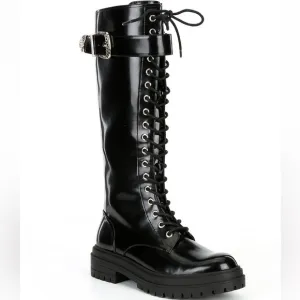 GB Sky-Scraper Lug Sole Platform Lace-Up Patent Tall Boots