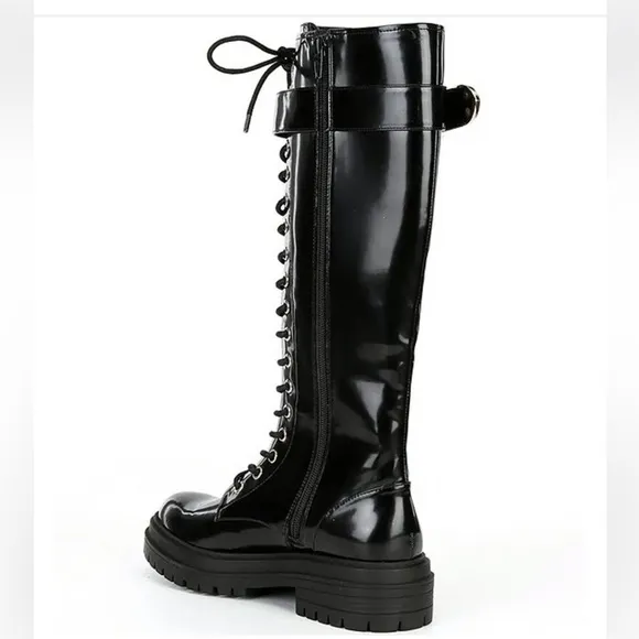 GB Sky-Scraper Lug Sole Platform Lace-Up Patent Tall Boots