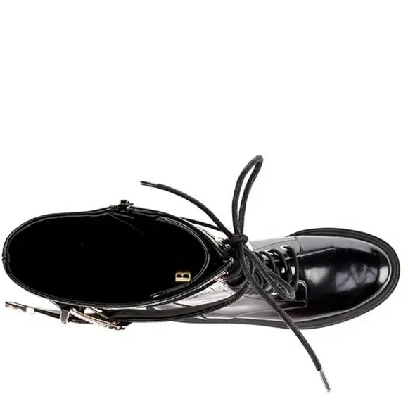 GB Sky-Scraper Lug Sole Platform Lace-Up Patent Tall Boots