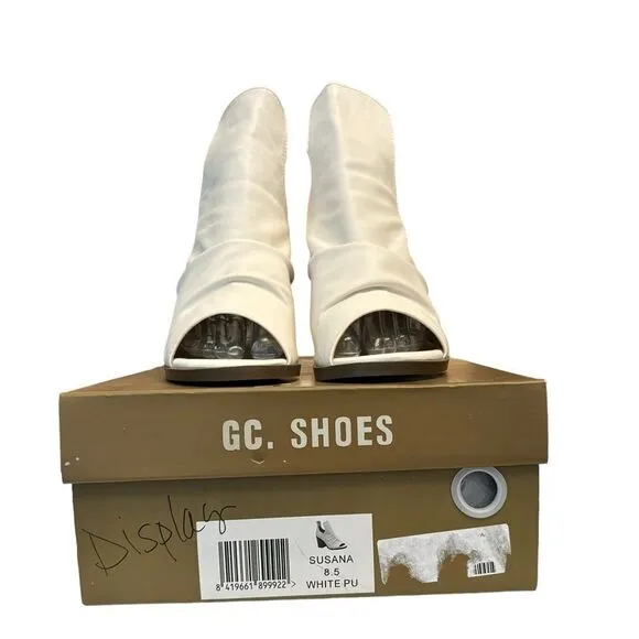 GC Shoes White Vegan Leather Susana Slip On Peep Toe Block Heels Size 8.5 NWT