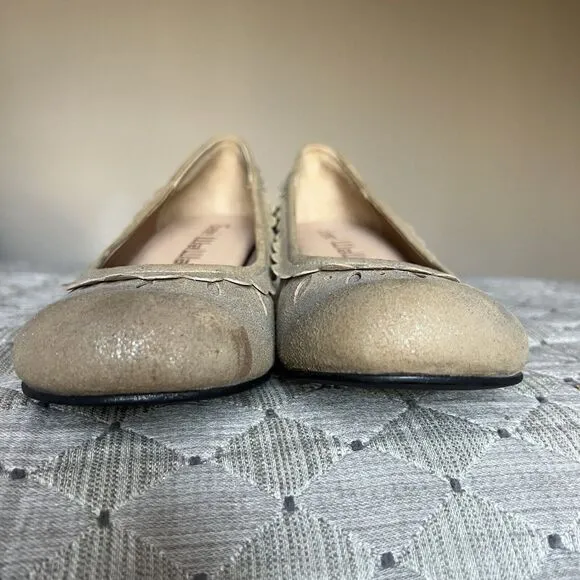 Geé WaWa Metallic Silver Tan Leather Block Kitten Heels Scalloped Edge Women 7.5