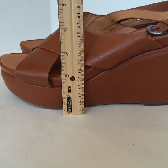 Gentle souls brown leather wedge platform sandals
