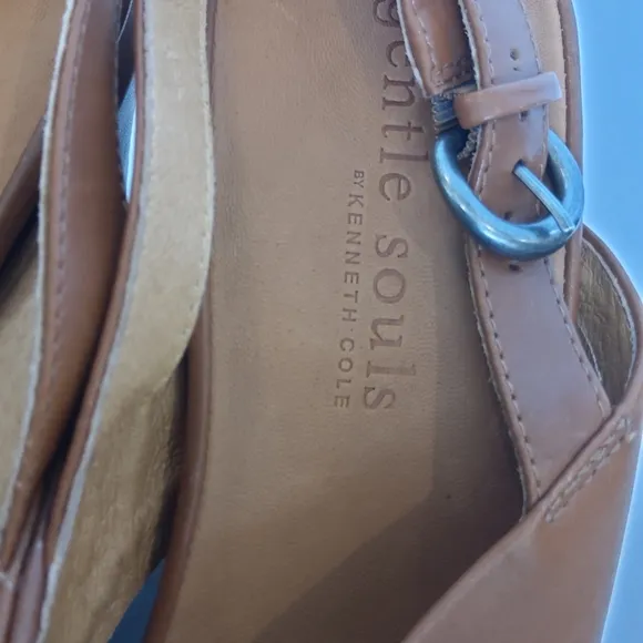 Gentle souls brown leather wedge platform sandals