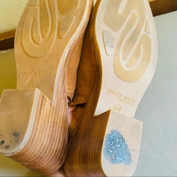 Gentle Souls Cognac Marlie Slingback Suede Block Heel Sling Back Shoes