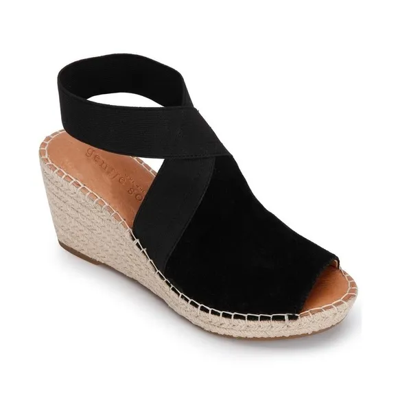 Gentle Souls Kenneth Cole Black Peep Toe Espadrille Wedge Colleen Sandal Sz 8.5