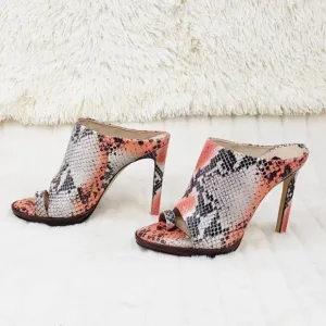 Genuine Leather Snake Print 4.5&quot; Heel Slip On Toe Strap Shoes