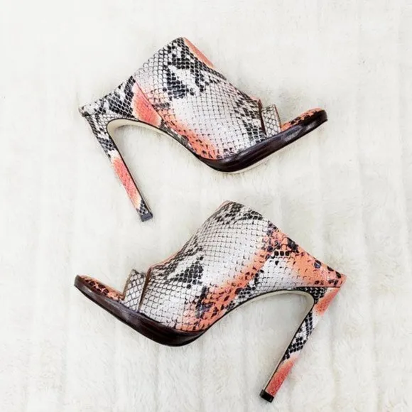 Genuine Leather Snake Print 4.5&quot; Heel Slip On Toe Strap Shoes