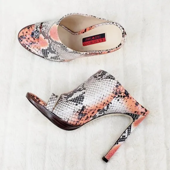 Genuine Leather Snake Print 4.5&quot; Heel Slip On Toe Strap Shoes