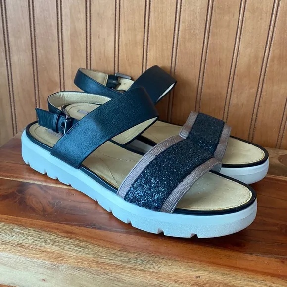 Geox respira strappy platform white sidewalk leather glitter sandals. Sz 39