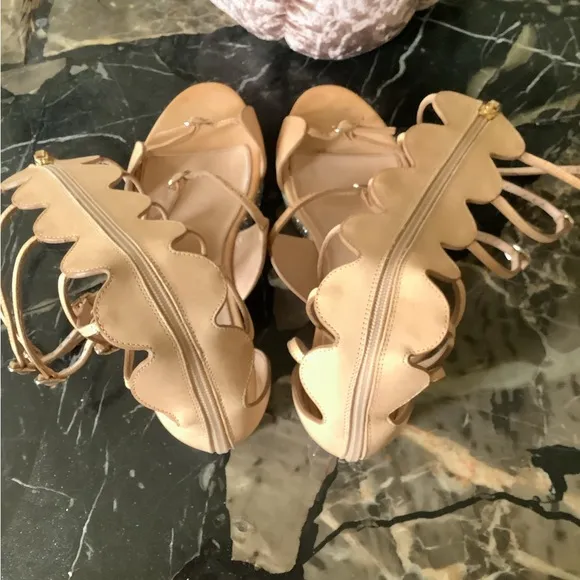 Giambattista Valli Nude leather tall gladiator wedge glitter sandals size 8.5
