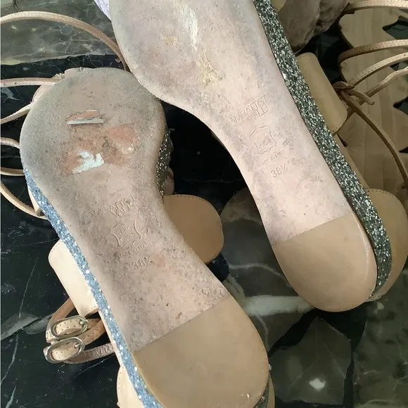 Giambattista Valli Nude leather tall gladiator wedge glitter sandals size 8.5