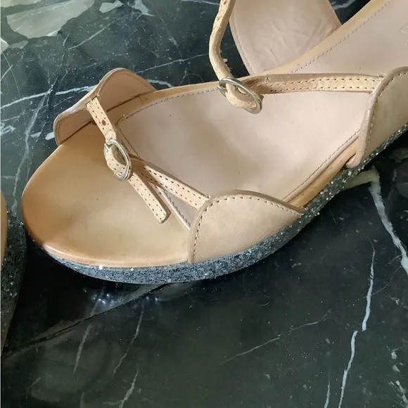 Giambattista Valli Nude leather tall gladiator wedge glitter sandals size 8.5