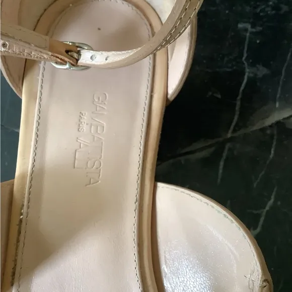 Giambattista Valli Nude leather tall gladiator wedge glitter sandals size 8.5