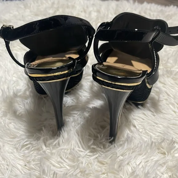 Gianni Bini Black and Gold Platform Stiletto Chevron Print High Heels, 9, NWOT