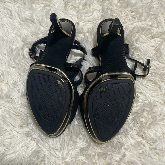 Gianni Bini Black and Gold Platform Stiletto Chevron Print High Heels, 9, NWOT