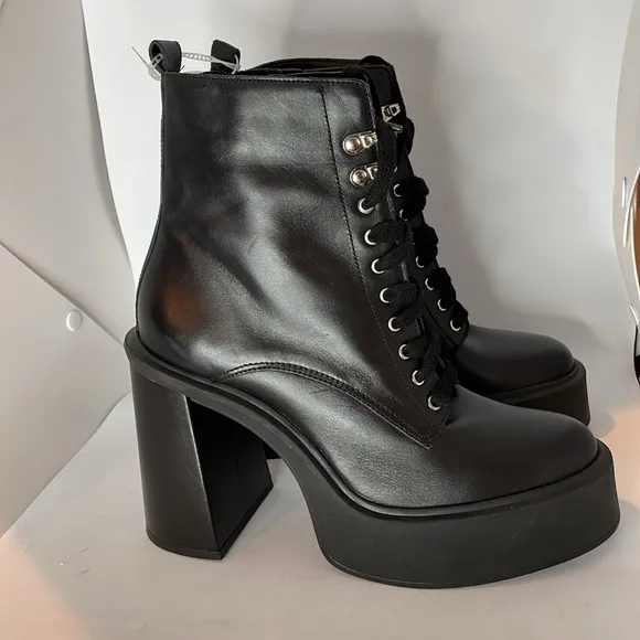 Gianni bini black leather combat boot platform 9 New