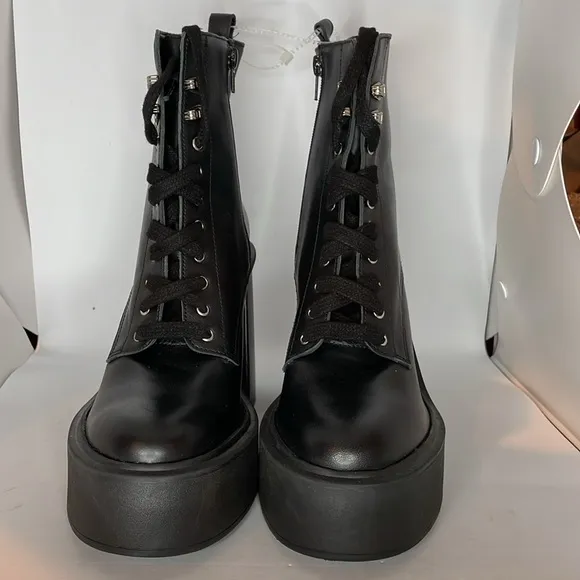 Gianni bini black leather combat boot platform 9 New