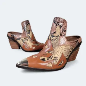 Gianni Bini Leather Western Mules Snakeskin Patterned Size 8 Cowboy Pointed Toe