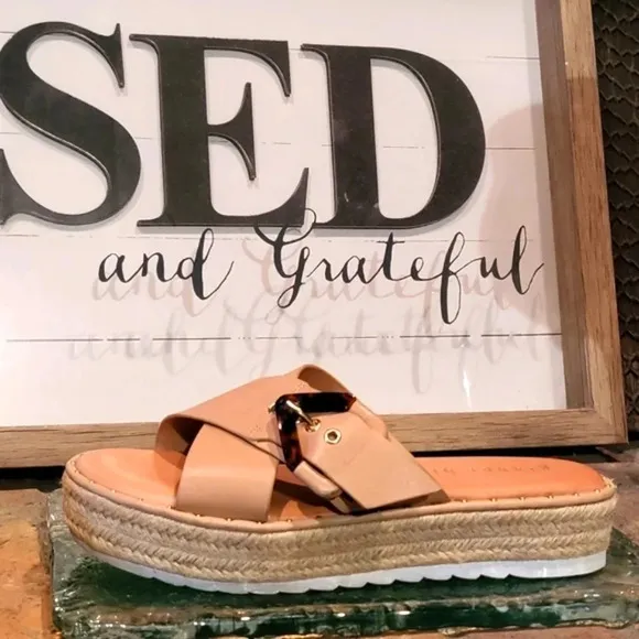 Gianni Bini Sandals Wmns Sz 9 Jute Wrapped Platform Big Buckle Adjustable