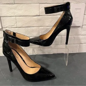 Gianni Bini sz 7.5 black patent leather high ankle strappy stiletto heels