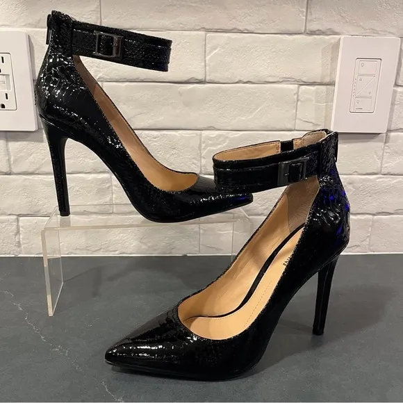 Gianni Bini sz 7.5 black patent leather high ankle strappy stiletto heels