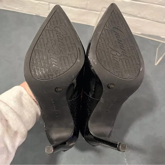 Gianni Bini sz 7.5 black patent leather high ankle strappy stiletto heels