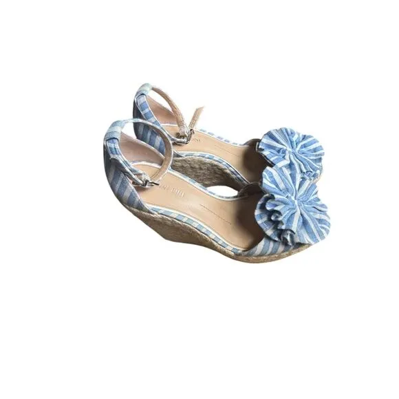 Gianni Bini Women's Blue Striped Espadrille Wedge Sandals Size 8