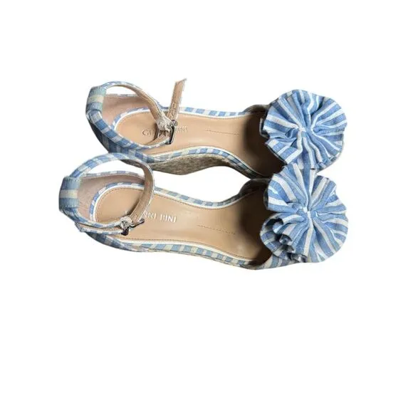 Gianni Bini Women's Blue Striped Espadrille Wedge Sandals Size 8