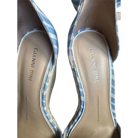 Gianni Bini Women's Blue Striped Espadrille Wedge Sandals Size 8
