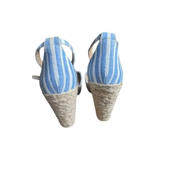 Gianni Bini Women's Blue Striped Espadrille Wedge Sandals Size 8