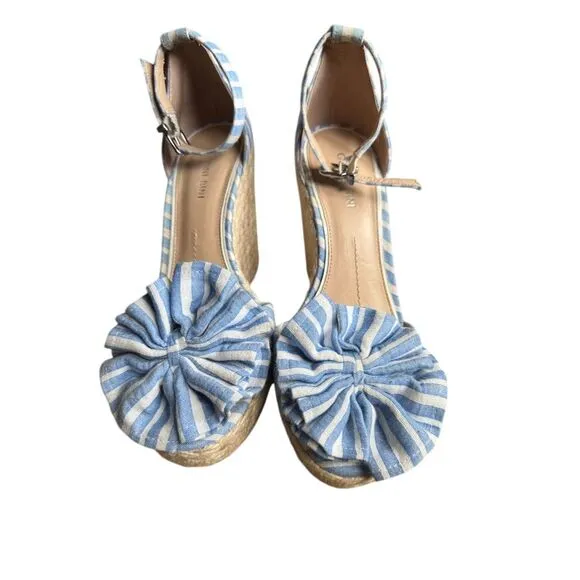 Gianni Bini Women's Blue Striped Espadrille Wedge Sandals Size 8