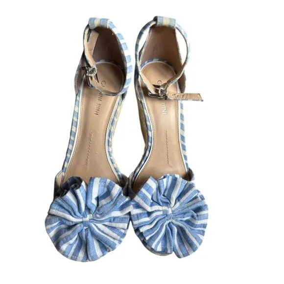 Gianni Bini Women's Blue Striped Espadrille Wedge Sandals Size 8