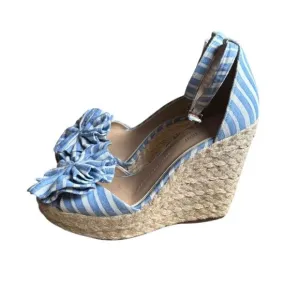 Gianni Bini Women's Blue Striped Espadrille Wedge Sandals Size 8