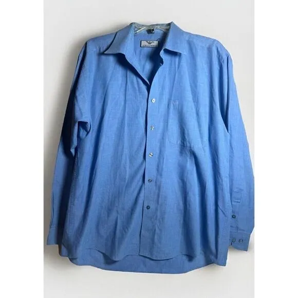 Giorgio Armani  Men's 100% Cotton Blue  Button Dress Shirt Size 17 1/2     Gg