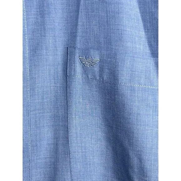 Giorgio Armani  Men's 100% Cotton Blue  Button Dress Shirt Size 17 1/2     Gg