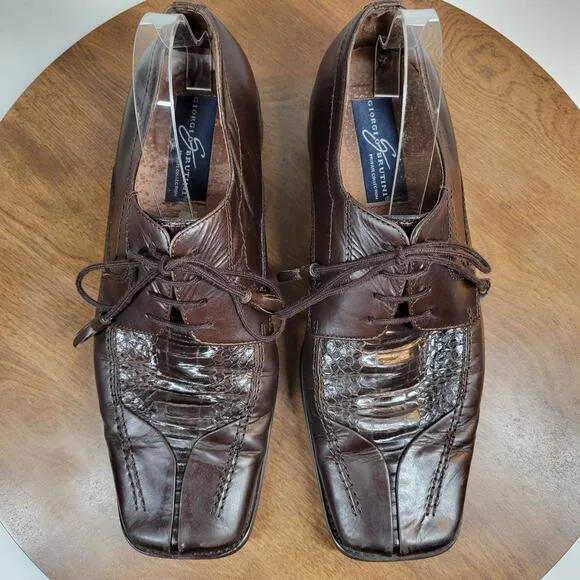 Giorgio Brutini Mens Dress Shoes 10 Brown Snake Skin Leather Lace Up Oxford