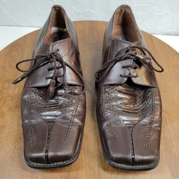 Giorgio Brutini Mens Dress Shoes 10 Brown Snake Skin Leather Lace Up Oxford