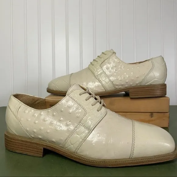 Giorgio Brutini Ostrich Leather Dress Shoes in Eggshell White