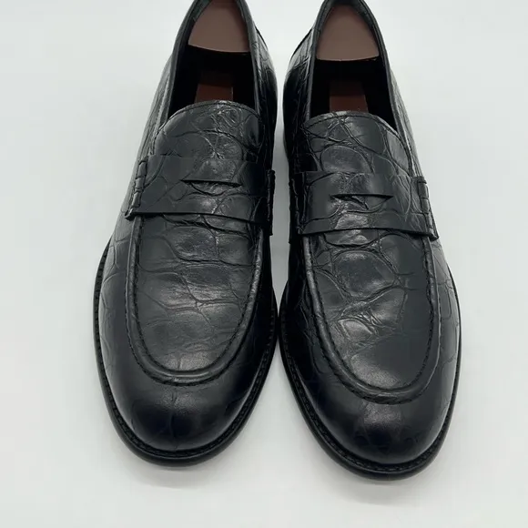 Giovanni Conti Men’s Sz 43 US 10 Black Croc Leather Italian Designer Dress Shoes
