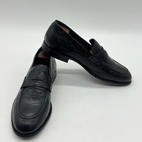 Giovanni Conti Men’s Sz 43 US 10 Black Croc Leather Italian Designer Dress Shoes