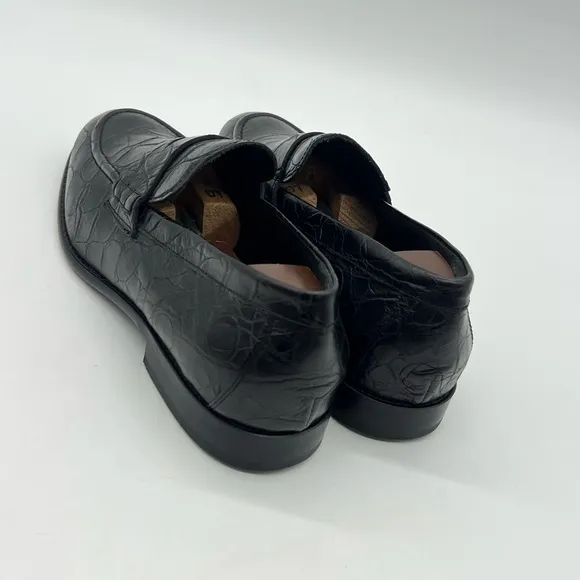 Giovanni Conti Men’s Sz 43 US 10 Black Croc Leather Italian Designer Dress Shoes