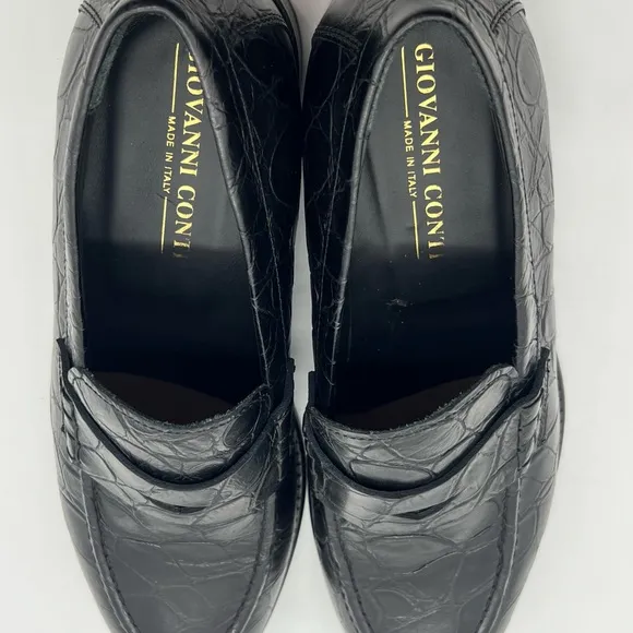 Giovanni Conti Men’s Sz 43 US 10 Black Croc Leather Italian Designer Dress Shoes