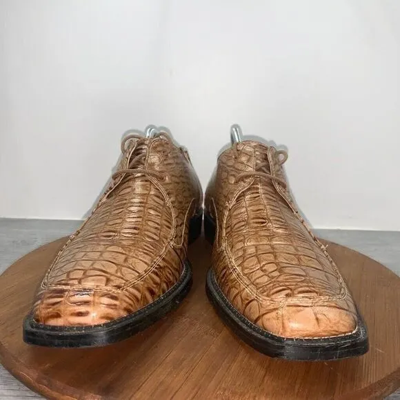 Giovanni Mens Size 9 Brown Leather Alligator Prints Oxford Dress Shoes Square