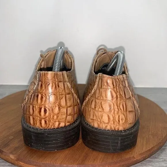 Giovanni Mens Size 9 Brown Leather Alligator Prints Oxford Dress Shoes Square