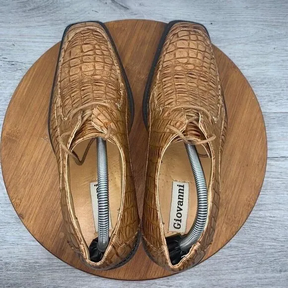 Giovanni Mens Size 9 Brown Leather Alligator Prints Oxford Dress Shoes Square