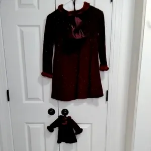 Girls' Garnet American Girl Dress and purse with Matching Doll Outfit.