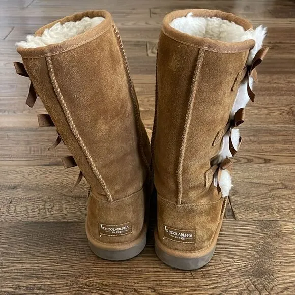 Girls Koolaburra Bow boots. Chestnut. Sz 4.