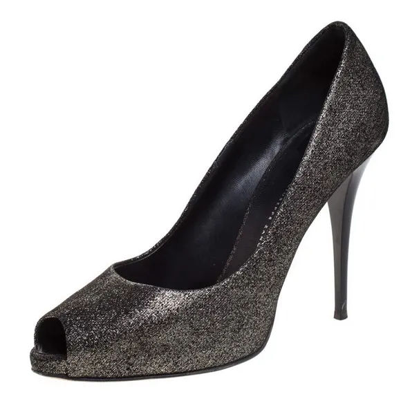 Giuseppe Zanotti Black Shimmer Evening Peep Toe Shoes Size 40